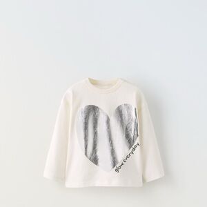 Zara kids Cream Shirt with Silver Heart Design